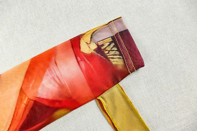 CM.YAYA Summer Women One Full Sleeve Tie Dye Print Midi Dress High Side Split High Waist Night Club Party Dresses Vestidos