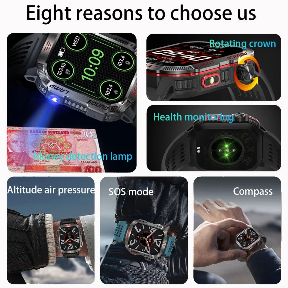 2025 New  Xiaomi  Military GPS Smart Watch Men Flashlight Compass Waterproof Outdoor Sport Tracker Bluetooth Call Smartwatch