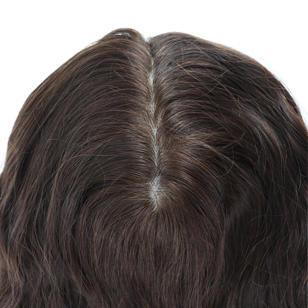 Silk Skin Base Topper with Clips in #4 Medium Brown Real Virgin European Human Hair Toupee for Women 6x6" Silk Top Hairpieces