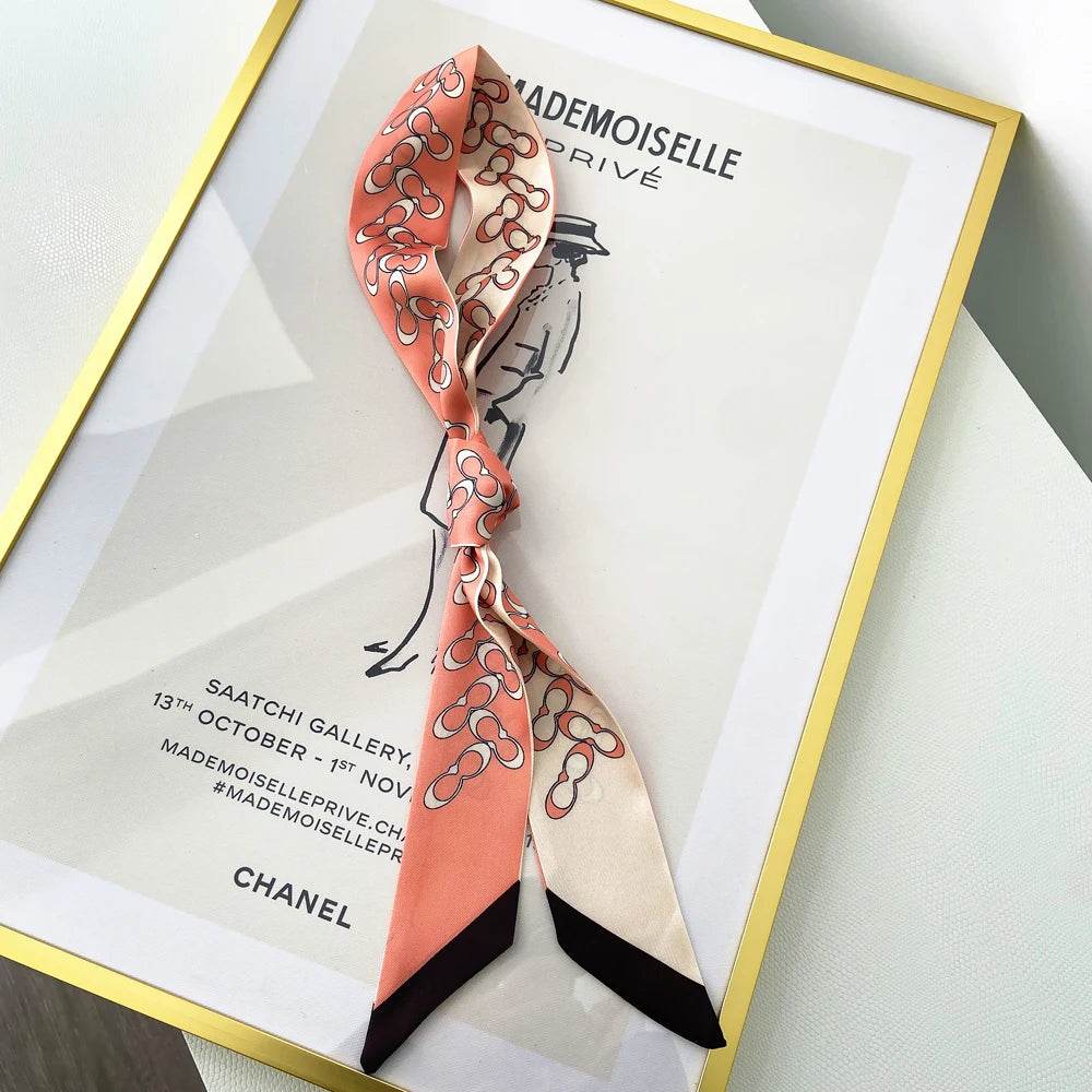 Korean Version of The Autumn Plain Color New Women's Ribbon Hair Ribbon Streamer Tied bag Long belt silk scarf Small Scarf Scarf