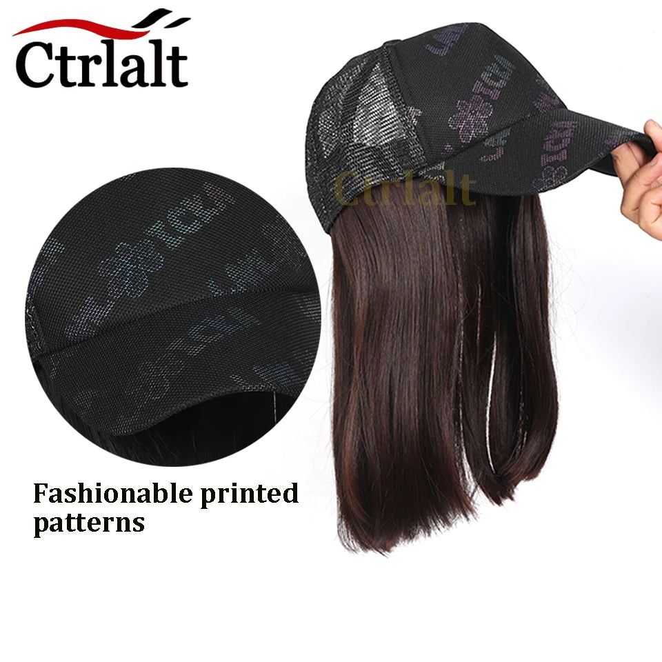 Synthetic Heat-Resisting Fiber Straight Hair Extensions With White Baseball Cap Wig For Girls Casual Daily