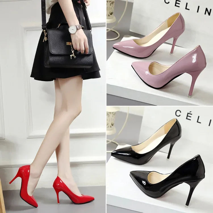 Pointed Toe Pumps Patent Leather Dress Women Shoes Red 8CM High Heels Boat Shoes Shadow Wedding Shoes Shoes for Wedding