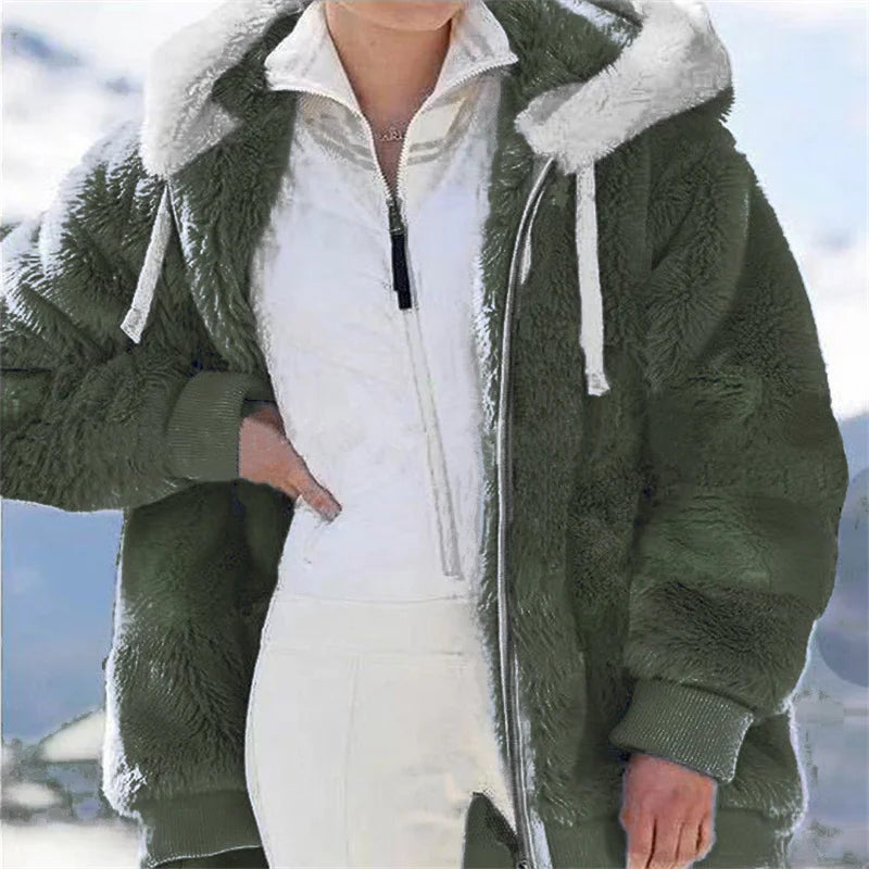 Women Winter Warm Faux Fur Jacket Plush Coat New Casual Hooded Fashion Zipper Soft Fleece Cashmere Jackets Female Thick Clothing