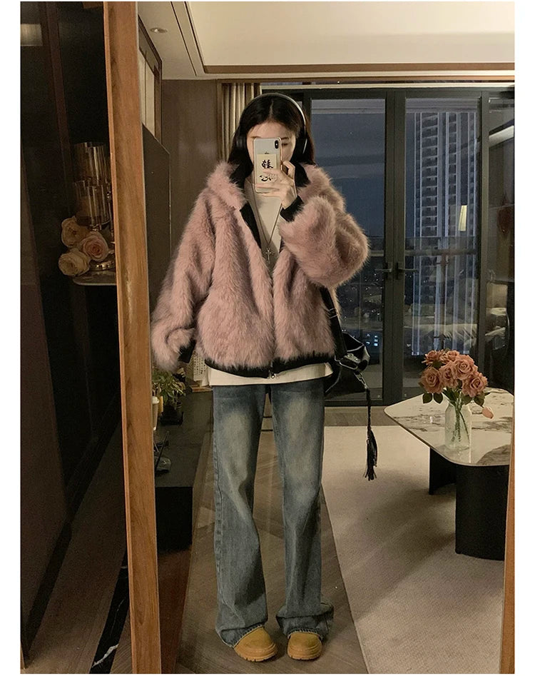 Two-sided Wear Imitation Mink Velvet Fur Hooded Cotton Padded Jacket Fashion New Winter Jackets Women's Short Loose Coats Trend
