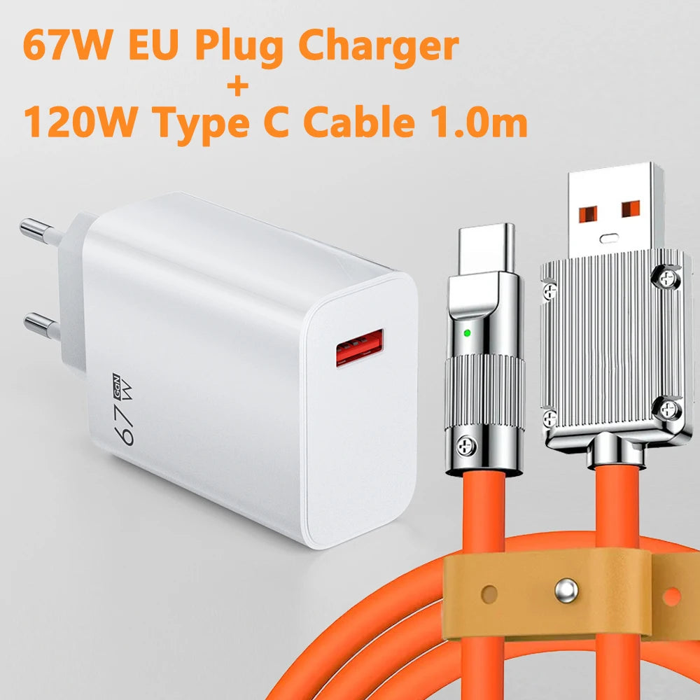 67W USB GaN Charger Fast Charge Mobile Phone Adapter Type C Cable For iPhone Samsung Xiaomi EU/US/UK Plug Portable Wall Charger