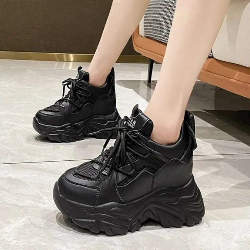 Autumn Orange Platform Sneakers Thick Sole Wedge Heels Women Casual Shoes Lace-up Slip On 2025 Ladies Height Increasing Shoes