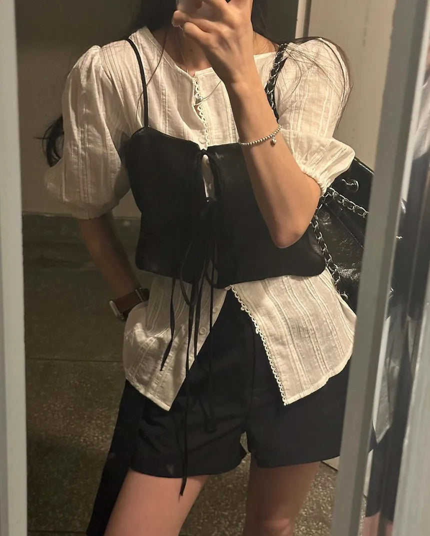 Chic Summer Loose ort Svel Vest Women's Faion Design Collar Tied Casual Versatile Layering Top Chinese Brand