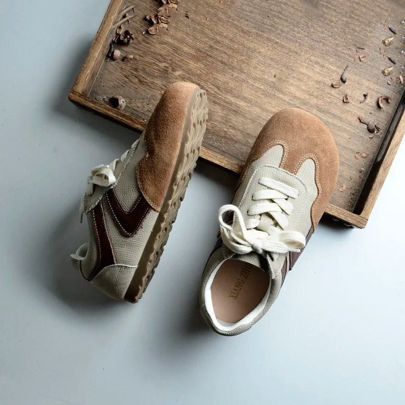 Careaymade-Genuine Leather wider toe women's shoes,soft sole comfortable casual single shoes,lace Barefoot small white shoes