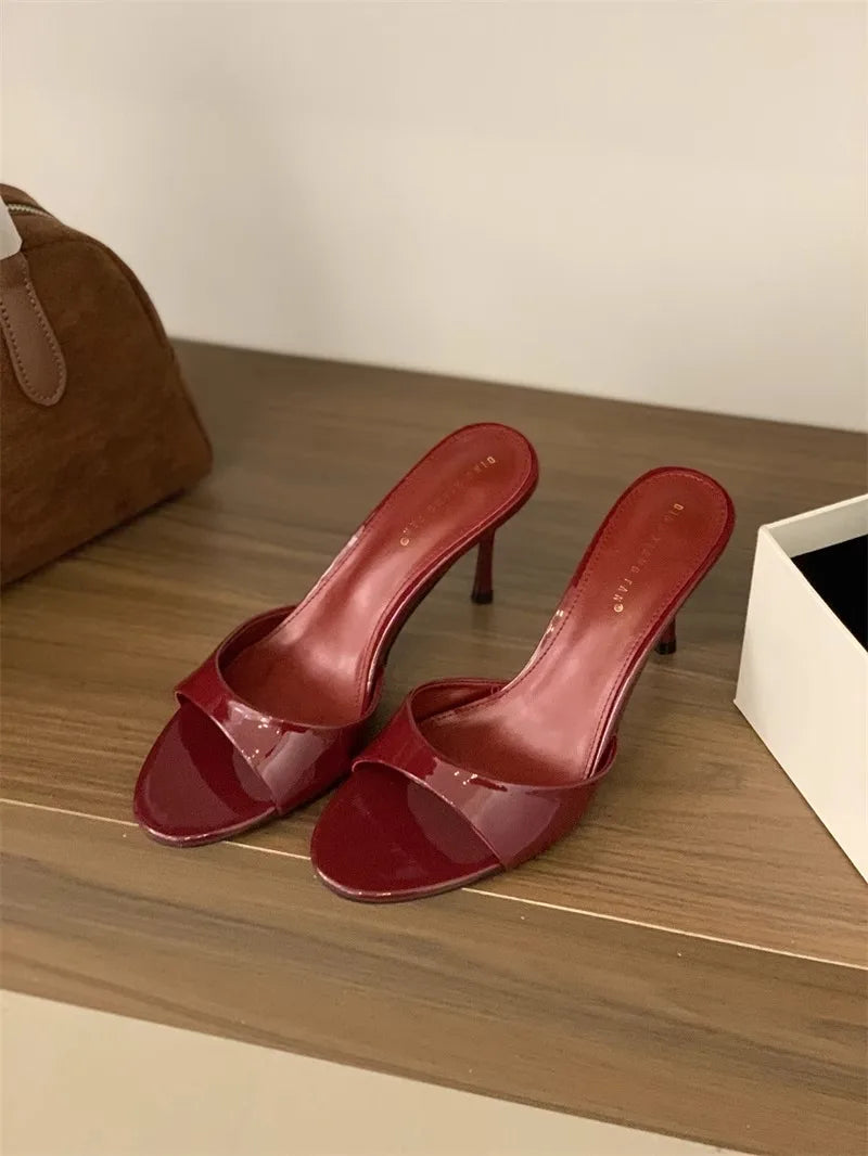 2025 Summer New Brand Women Slipper Fashion Open Toe Slip on Slides Ladies Elegant Thin High Heel Dress Pumps Slides