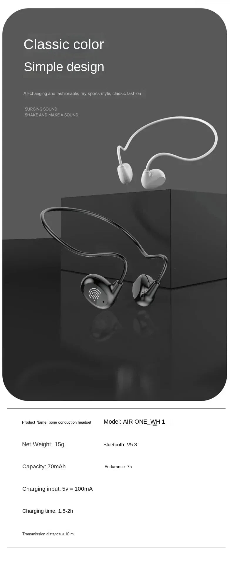 new AIR 1 Bone Conduction Wireless Bluetooth 5.3 Headphones Waterproof Headset Stereo Sports Earphones Earbuds With Mic