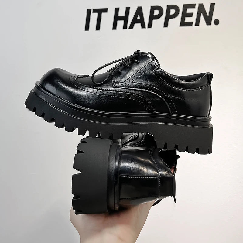 New Casual Leather Shoes Man Men High Sole Platform japan Harajuku Korean Streetwear Fashion Business Wedding Leather Shoes