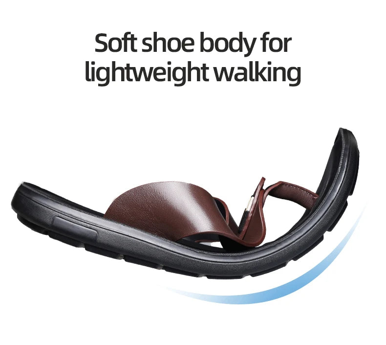 LAORENTOU slippers, men's genuine leather, Korean version, clip on flip flops, men's sandals, cowhide soft sole, anti slip