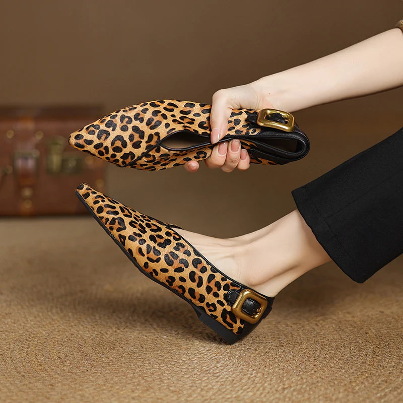 2025 New Summer Horsehair Leather Woman flats women Shoes pointed Toe Women Shoes Fashion Loafers Low Heel Flat Shoes