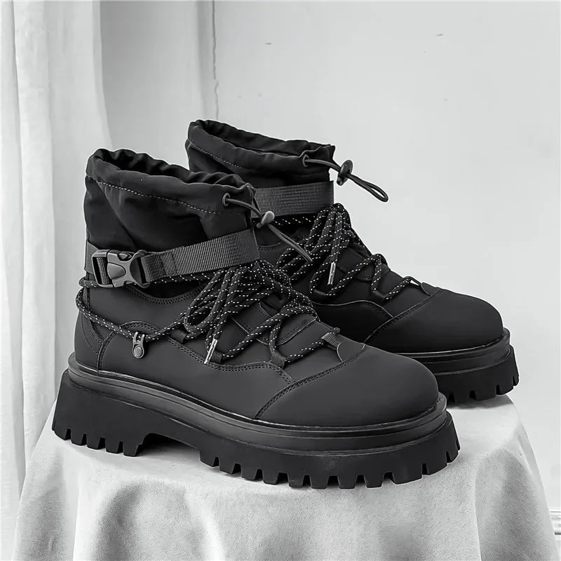 Men Platform Ankle Boots Fashion Personalized Strap Design Shoes Brand High Quality Motorcycle Boots Casual Outdoor Zipper Shoes