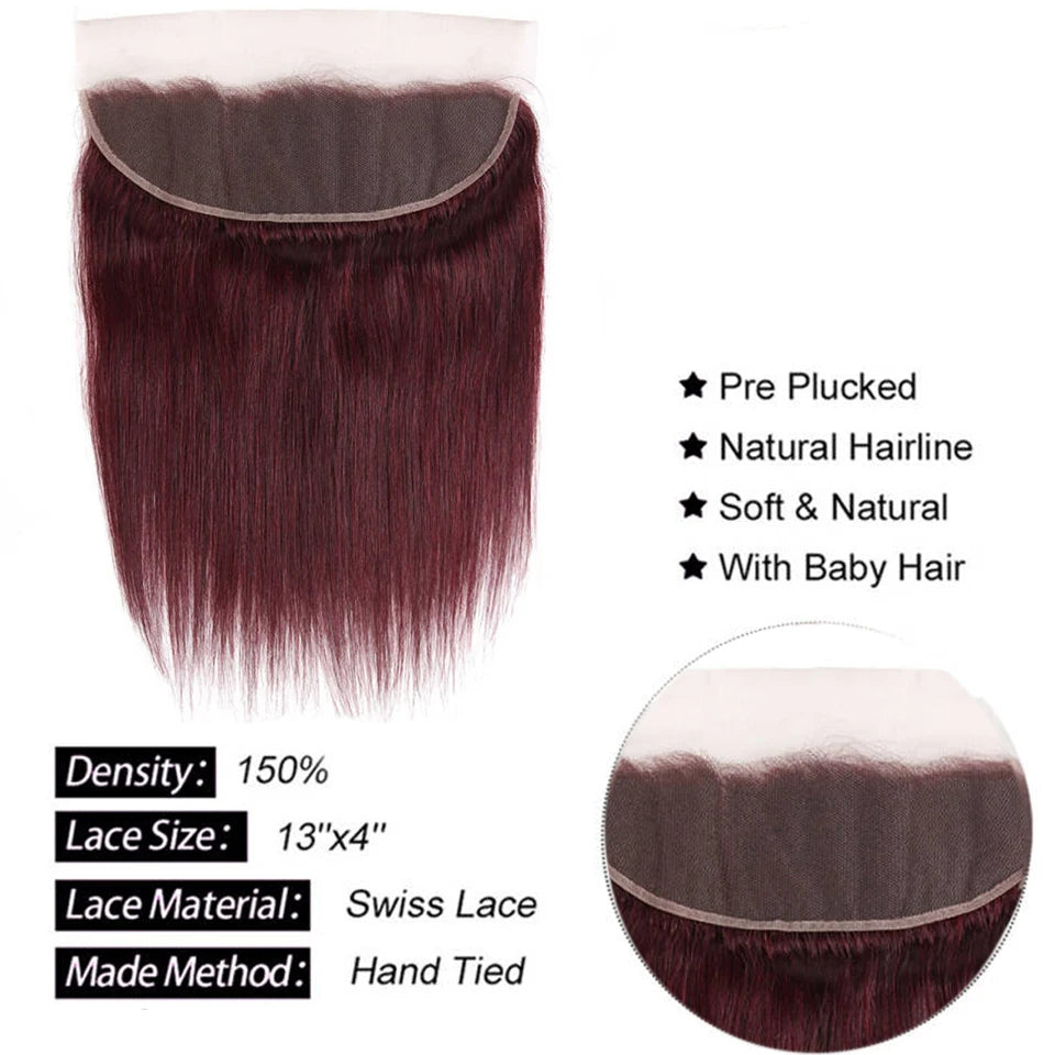 HairUGo Brazilian 99J Body Wave 13x4 Lace Front 100% Human Hair 130% Density Remy Hair Burgundy Lace Frontal With Baby Hair