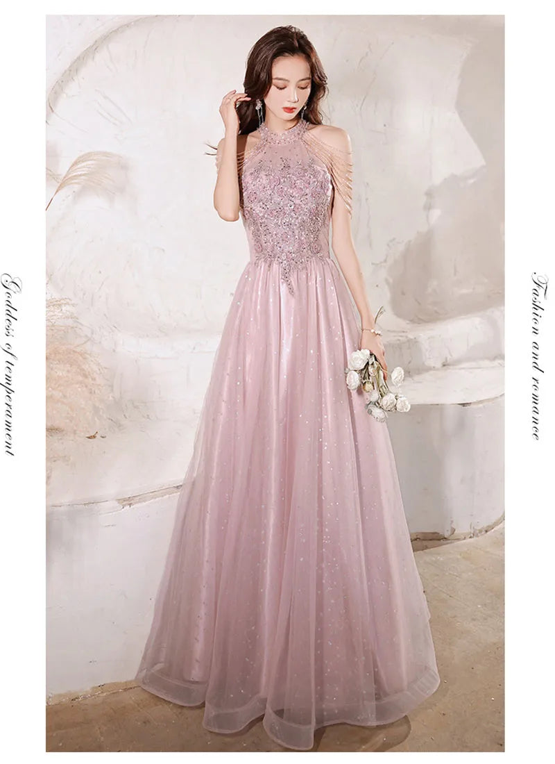 Luxury High Quality Pink Evening Dress 2025  For Prom Summer Autumn Temperament Socialite Senior Party Dress For Women