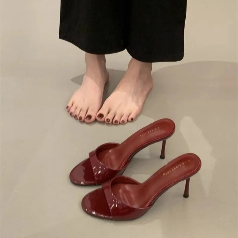 2025 Summer New Brand Women Slipper Fashion Open Toe Slip on Slides Ladies Elegant Thin High Heel Dress Pumps Slides