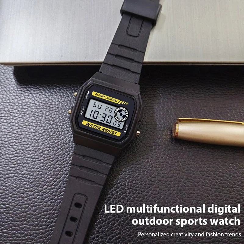 Fashion Simple Sport Electronic Watch LED Digital Multi-function Watches Waterproof PU Strap Alarm Clock Gift For Women/Men