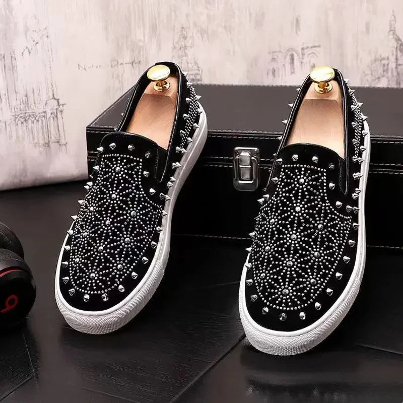 Men Tide Leather Casual Shoes Man Fashion Luxury Embroidery Flat Shoes Leisure Sneakers Loafers Shoes for Men