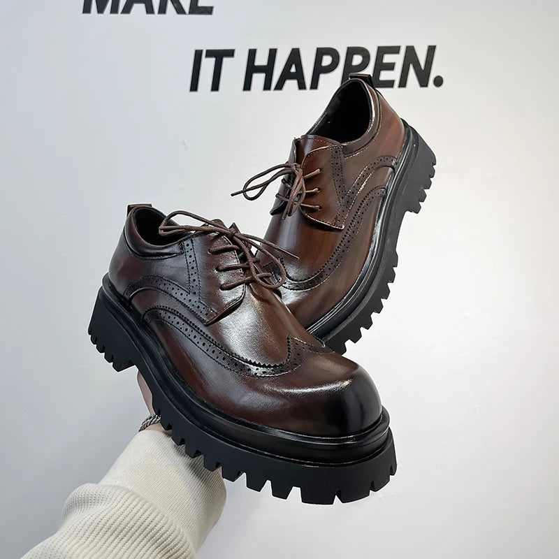 New Casual Leather Shoes Man Men High Sole Platform japan Harajuku Korean Streetwear Fashion Business Wedding Leather Shoes