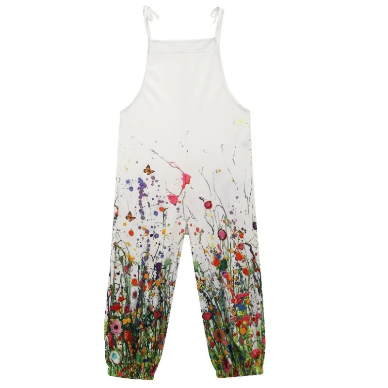 2025 New Spring And Summer Halter Jumpsuit Women's Fun Cat Print Pullover Halter Pants Casual Loose High Waist Jumpsuit