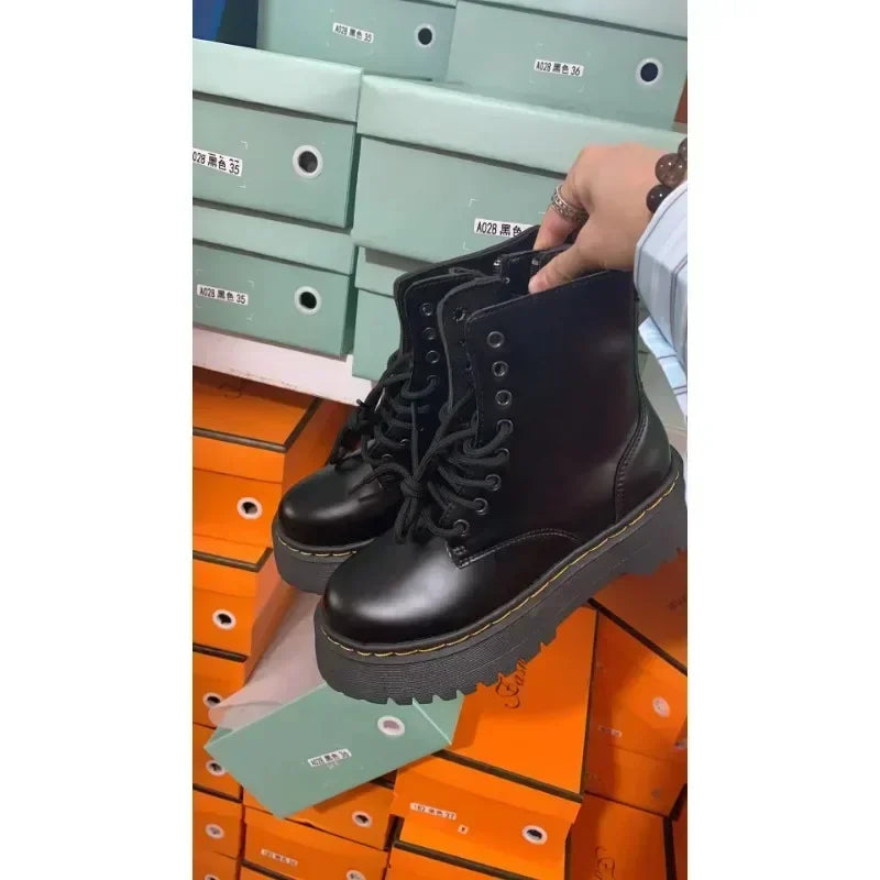 Women Ankle Boots Casual Shoes Female Leather Chelsea Boot Ladies Classic Punk Woman Goth Shoes High Platform Boots Women Black