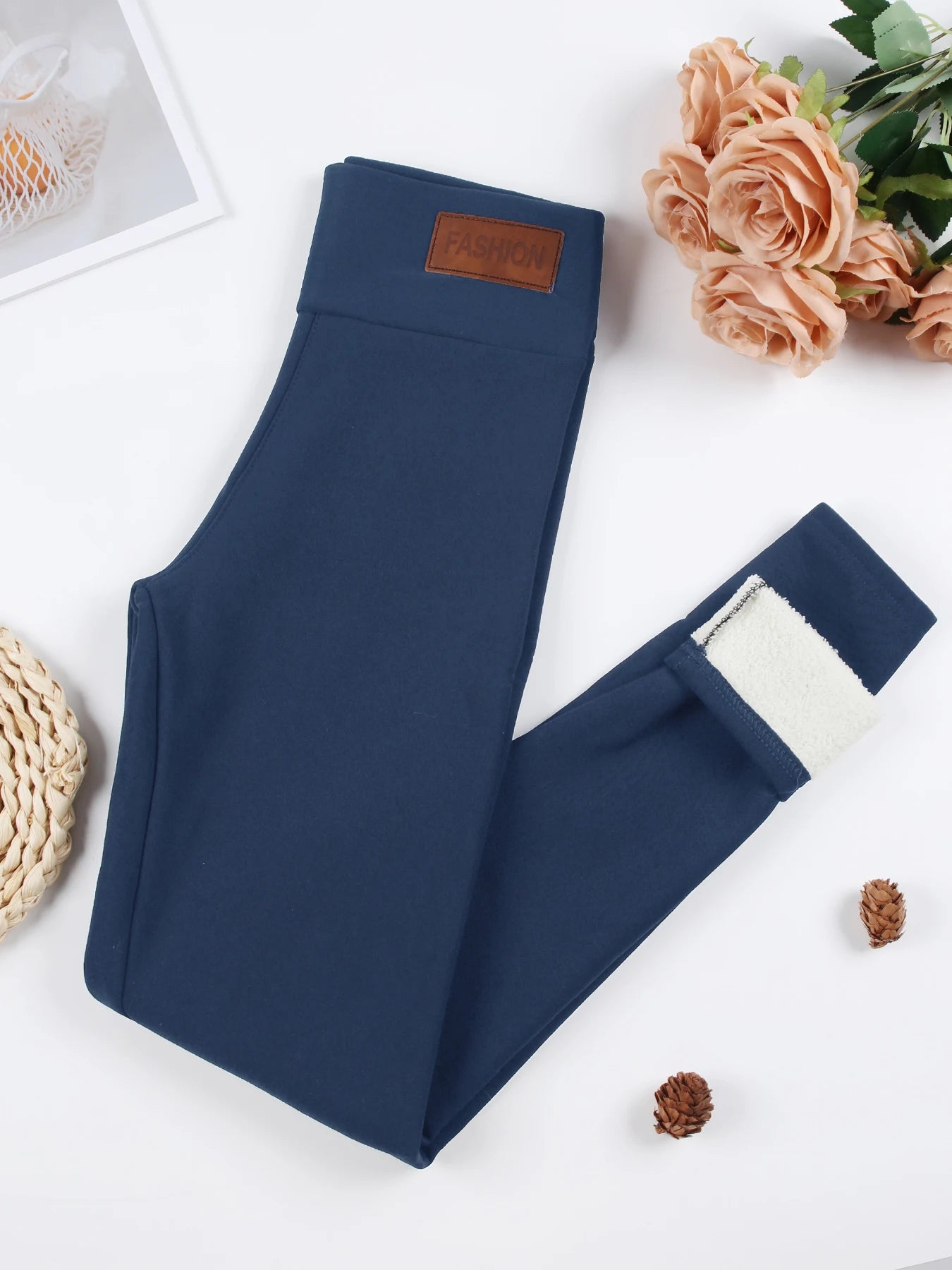 Women Leatherlabel Fleece High Waist Leggings Super Warm Winter Skinny Stretch Prevent Cold Leggings Casual Slim Pants