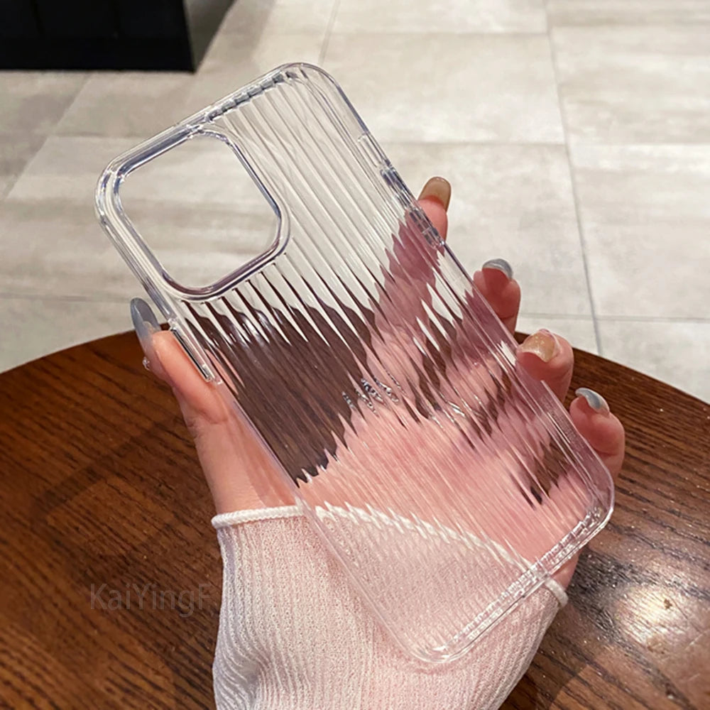 Transparent Phone Case For iPhone 16 15 11 12 13 14 Pro Max Soft Corrugated Silicone Bumper Back Cover Clear Case
