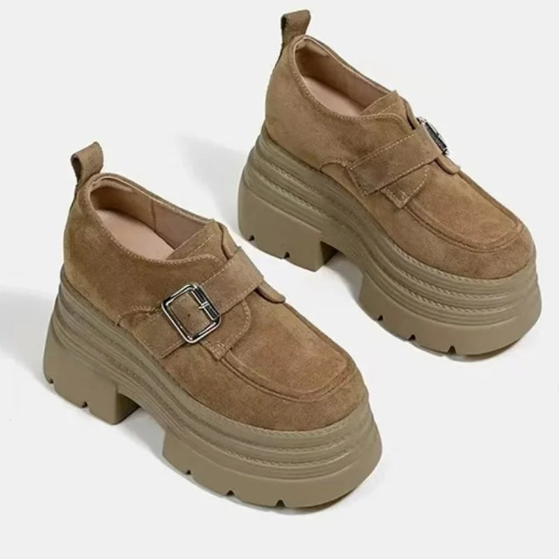 Ladies Shoes 2025 High Quality Buckle Strap Women's High Heels Fashion Round Toe Dress Pumps Women Hot Sale Solid Platform Heels