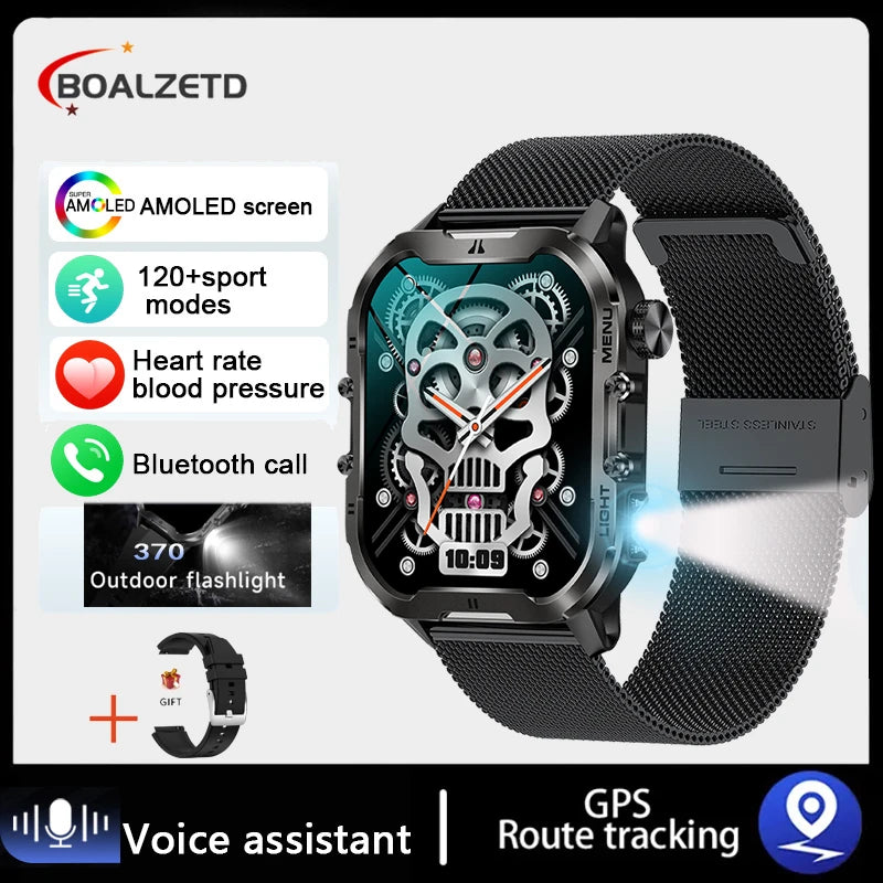 2024 New For Xiaomi Military Smart Watch Men Outdoor Sports Flashlight Fitness Watches Health Monitor 1.96" BT Call Smartwatch