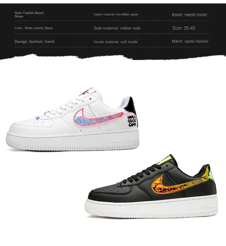 Aj1 Men's Air Force One Men's Shoes Video Game Pixel White Laser Joint Low-Top Sneakers Casual White Shoes