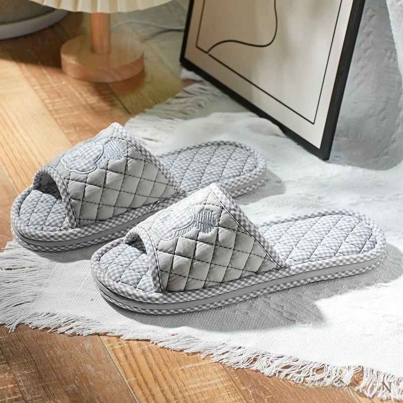 New Pure Cotton Thiened Tee-Layer Simple ex Soft Bot Noise Reduction Indoor Home Floor Slippers Couple Home oes