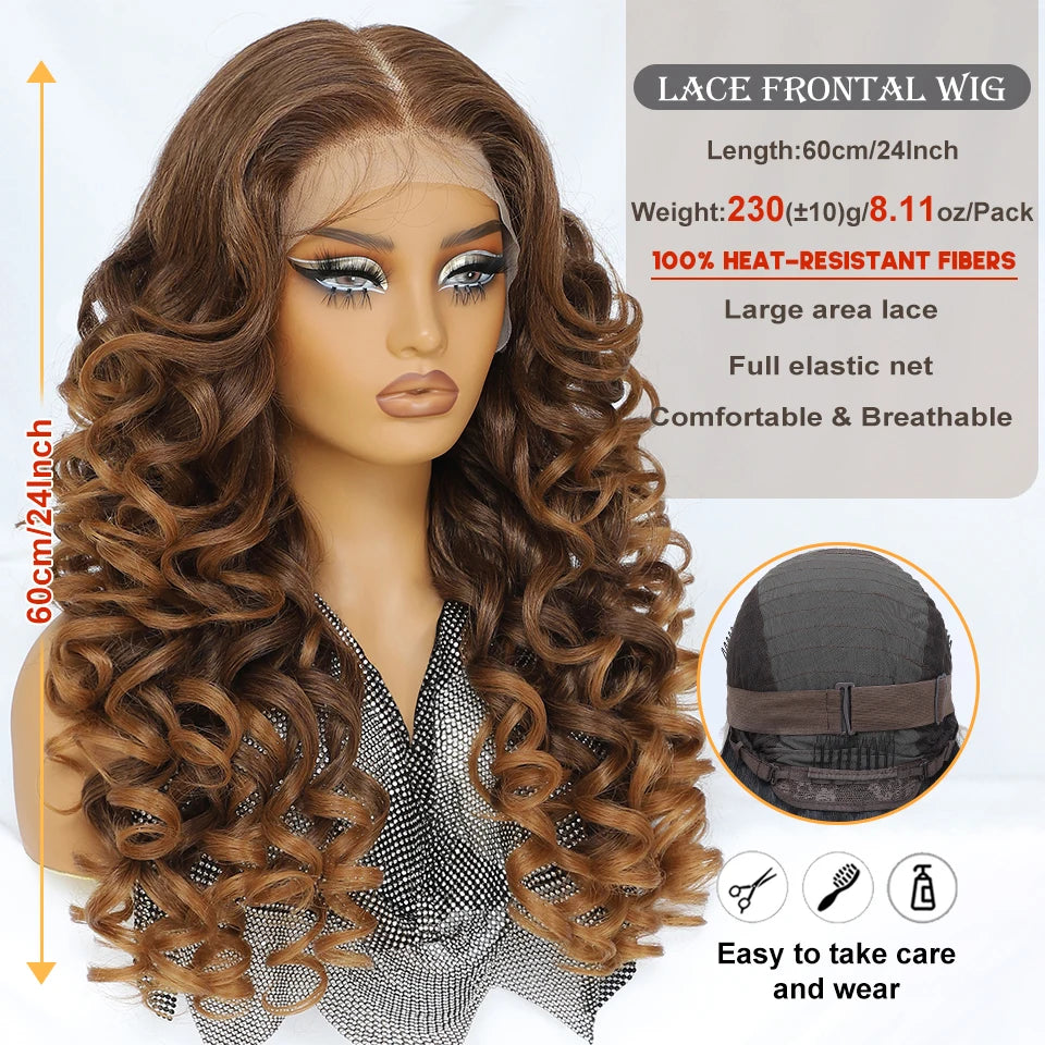Latisha Lace Frontal Wig Synthetic 13x6 Curly Pre-Plucked Lace Frontal Wig With Baby Hair For Female 24" Lace Frontal Women Wigs