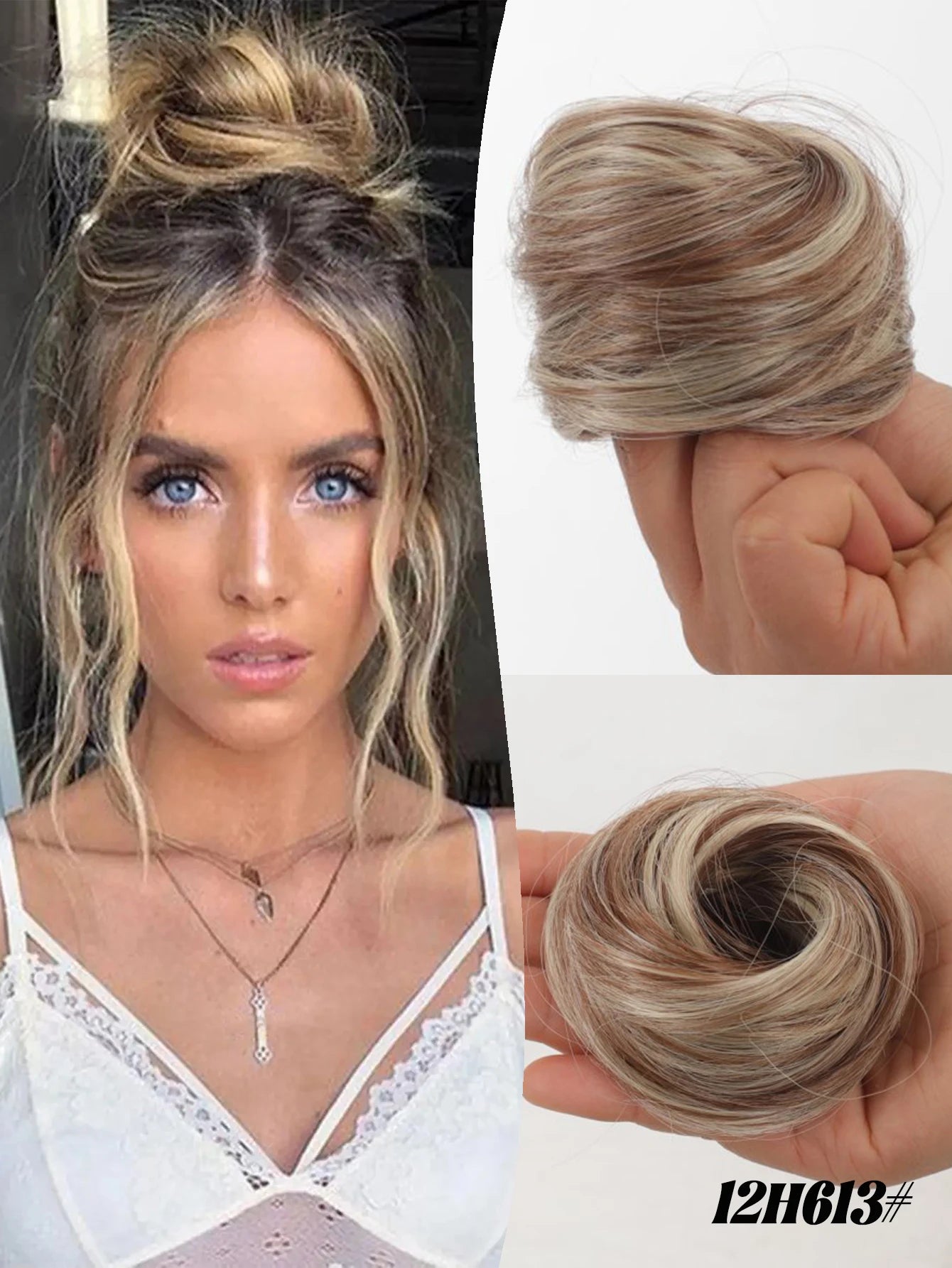 YELOWTIM Synthetic Chignon Elastic Rubber Band Fake Hair Bun Clip in on Hair Tail Extension Updo Hair Piece Ponytail For Women