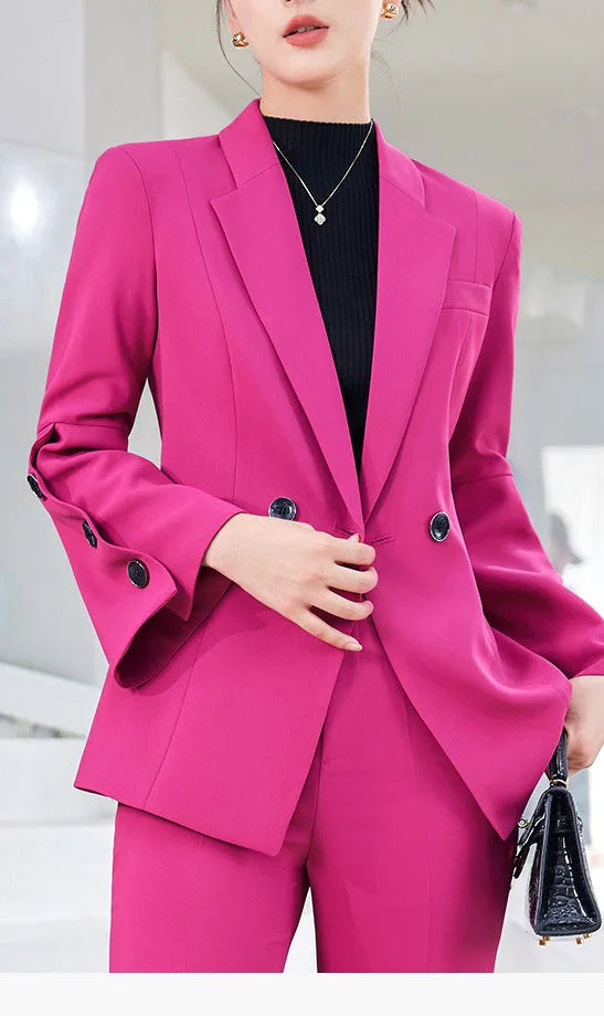 Yitimuceng Slim Blazers for Women 2024 Office Ladies New Fashion Long Sleeve Coats Solid Lapel Double Breasted Pant Suits