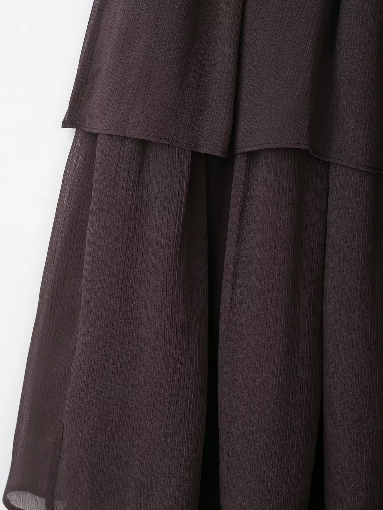 New High Street Women Brown Ruffled Pleated Midi Skirt High Elastic Waist Female Chic Lady Long Skirts