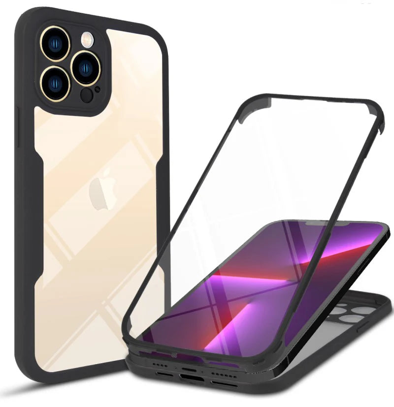 360 Full Protection Transparent Phone Case For iPhone 14 Plus 13 12 11 15 Pro XS Max X Soft Front Film+Rear Hard PC Bumper Cover