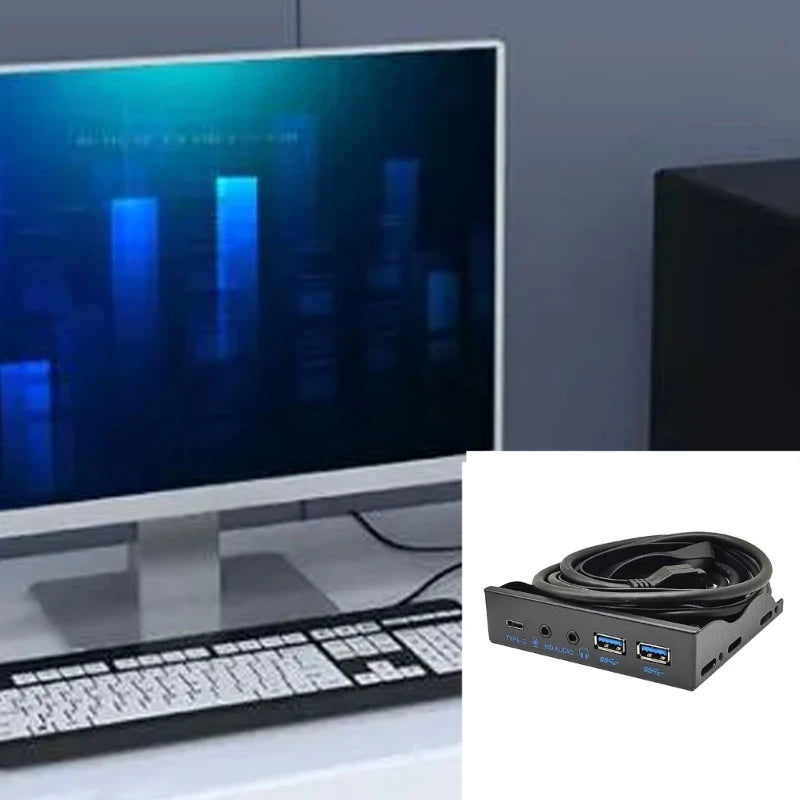 DN59 USB Front Panel for PC USB 3.2 Type C + 2x USB3.0 + 3.5mm Earphone Microphone for 3.5" Bay 10Gbps Front Panel