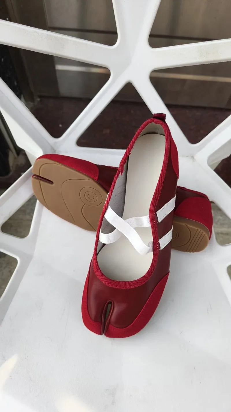 Cross Strap Tabi Flat Shoes Women Casual Fashion Design Mary Jane Shoes Slip-on Split Toe Ballet Shoes 2025 Summer Elegant New