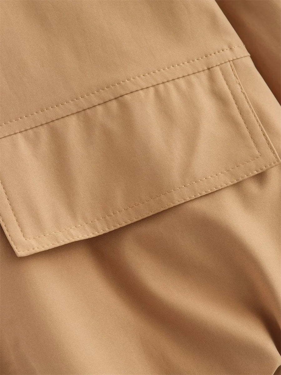 2025 Autumn Fashion Pocket Windbreaker Jackets Women Loose Crewneck Chic Outerwear Coat Female Short Jacket Mujer Clothes