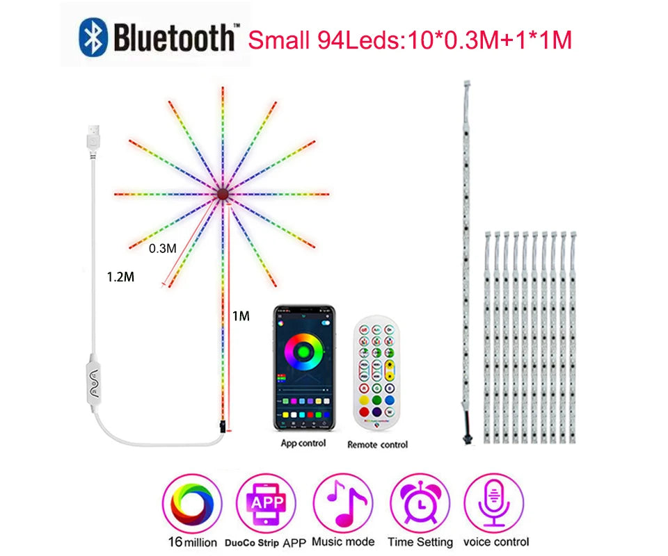 Firework Led Strip Lights For Room Wall Bluetooth Led Tape Light 5V Music Sync Led Lighting Strips Usb Led Strip Rgbic