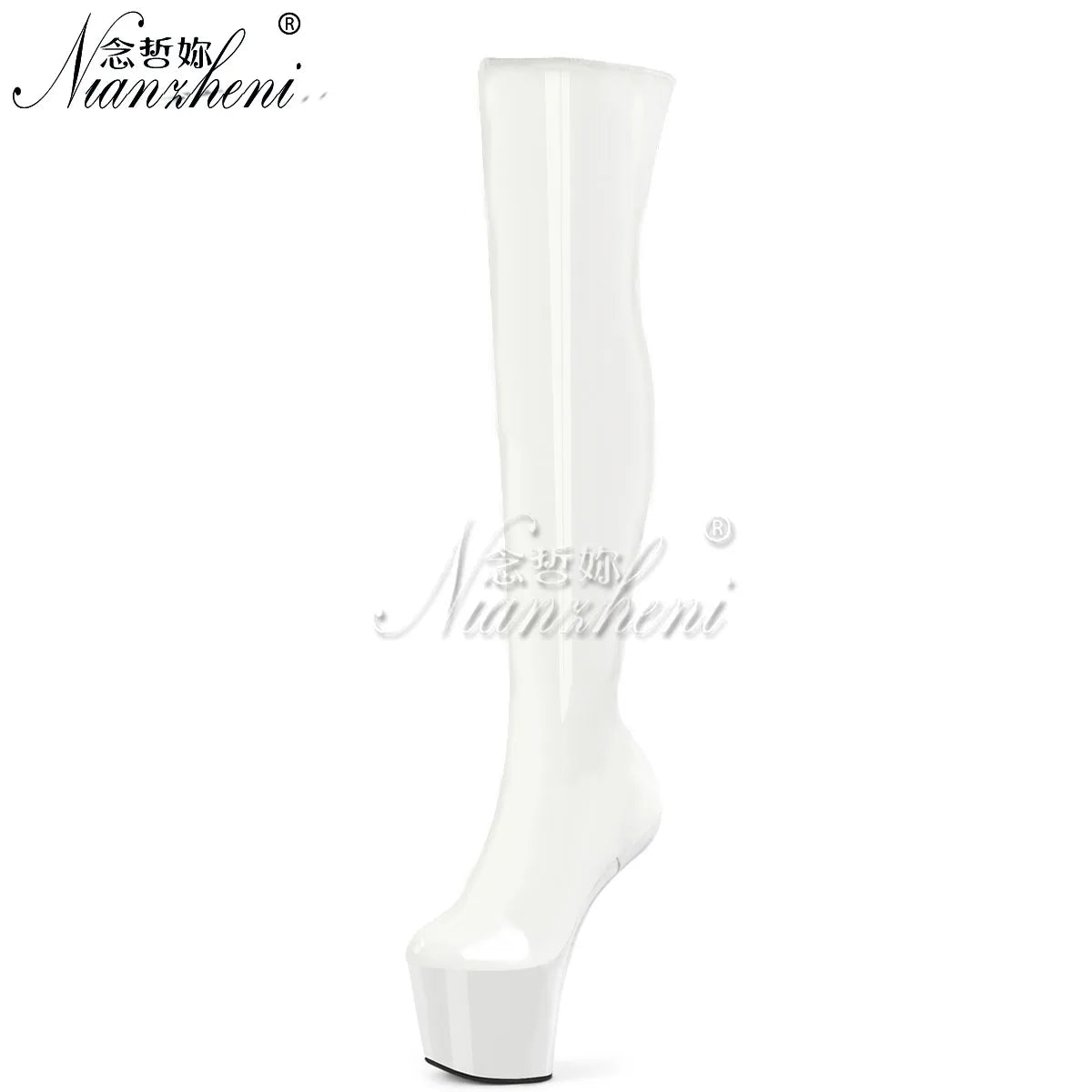 Over The Knee Boots Heel-less shoes 20cm Exotic Sexy Strip Pole Dance 8Inch Platform Round Toe Gothic Nightclub Crossdresser