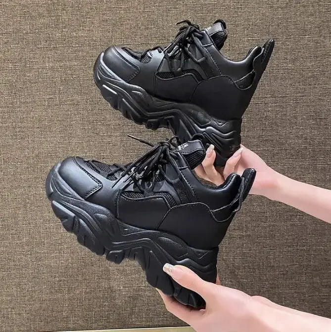 Autumn Orange Platform Sneakers Thick Sole Wedge Heels Women Casual Shoes Lace-up Slip On 2025 Ladies Height Increasing Shoes