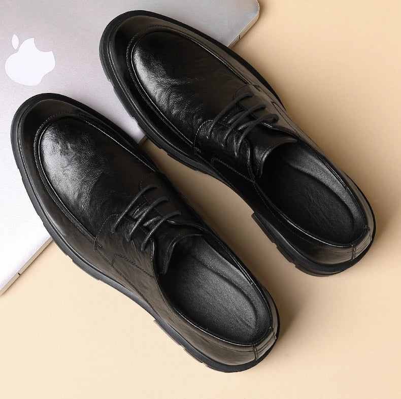 5 8 10 Cm Heel Leather Men's Dress Shoes Fashion Casual New Designer Cowhide Lace-up Platform Wedding Shoes for Man