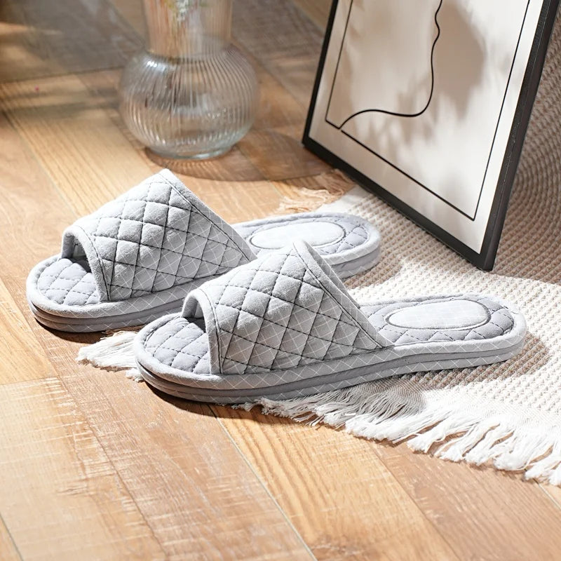 New Pure Cotton Thiened Tee-Layer Simple ex Soft Bot Noise Reduction Indoor Home Floor Slippers Couple Home oes