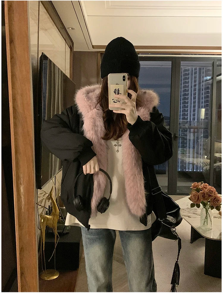 Two-sided Wear Imitation Mink Velvet Fur Hooded Cotton Padded Jacket Fashion New Winter Jackets Women's Short Loose Coats Trend