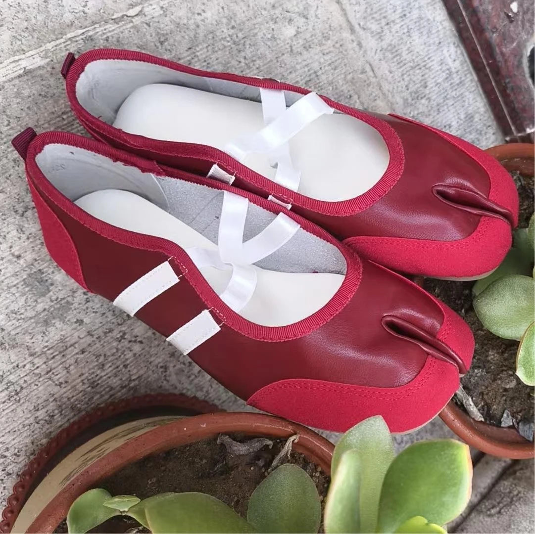 Cross Strap Tabi Flat Shoes Women Casual Fashion Design Mary Jane Shoes Slip-on Split Toe Ballet Shoes 2025 Summer Elegant New