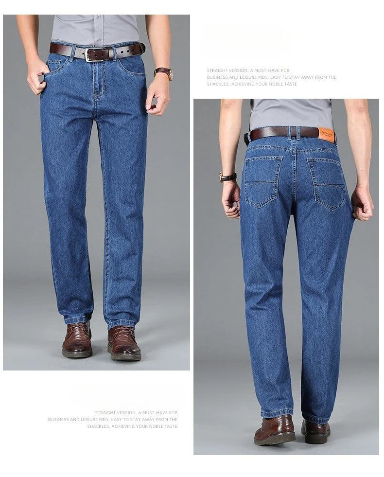 100% Cotton Men's Brand Thin Business Jeans Straight Slim Classic Male Trousers Fashion Casual Breathable Summer Denim Pants