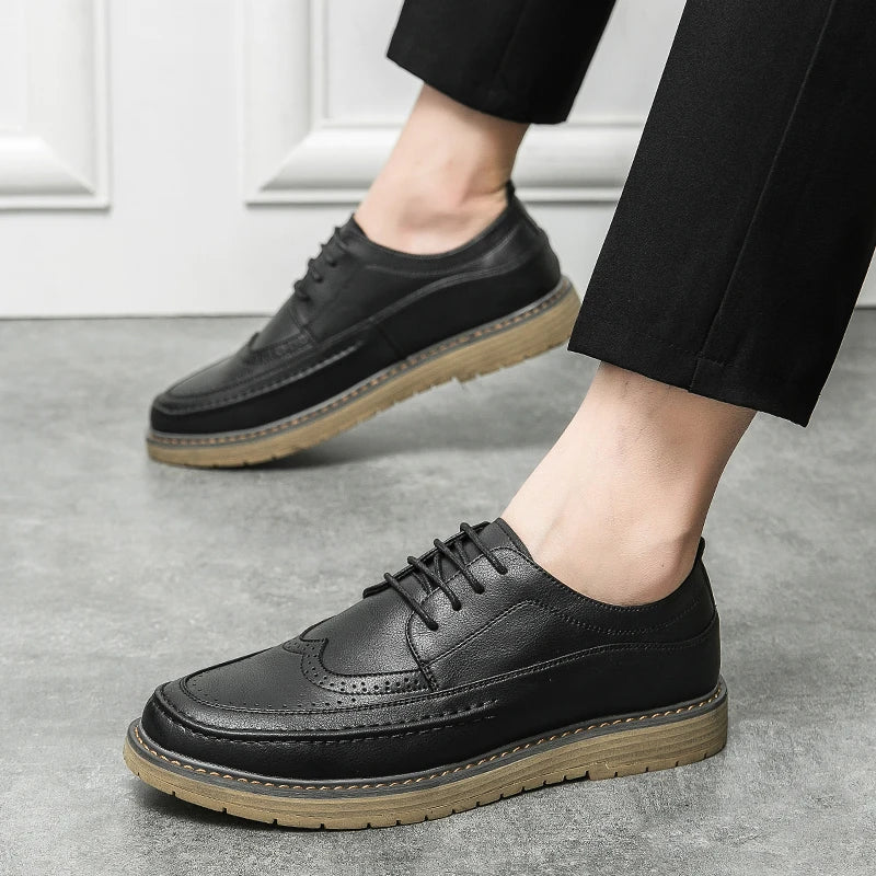 Italian Style Men's Brogue Shoes Anti Slip Wear-resistant Men's Leather Casual Shoes Business Interview Work Shoes Free Delivery