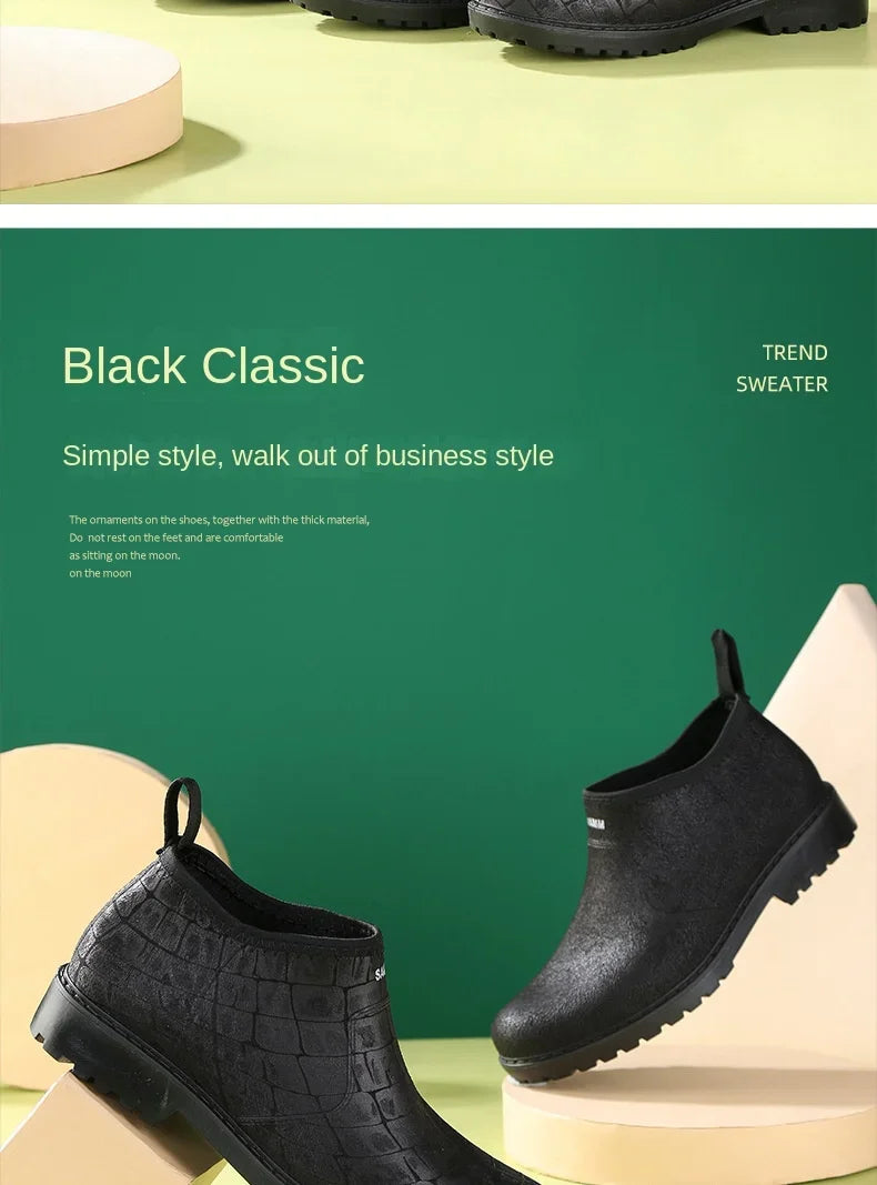 Men's Fashion Plastic Rain Boots  Spring and Autumn Non-slip Trend Low Cut Kitchen Fishing Work Car Wash Rubber Shoes Boots